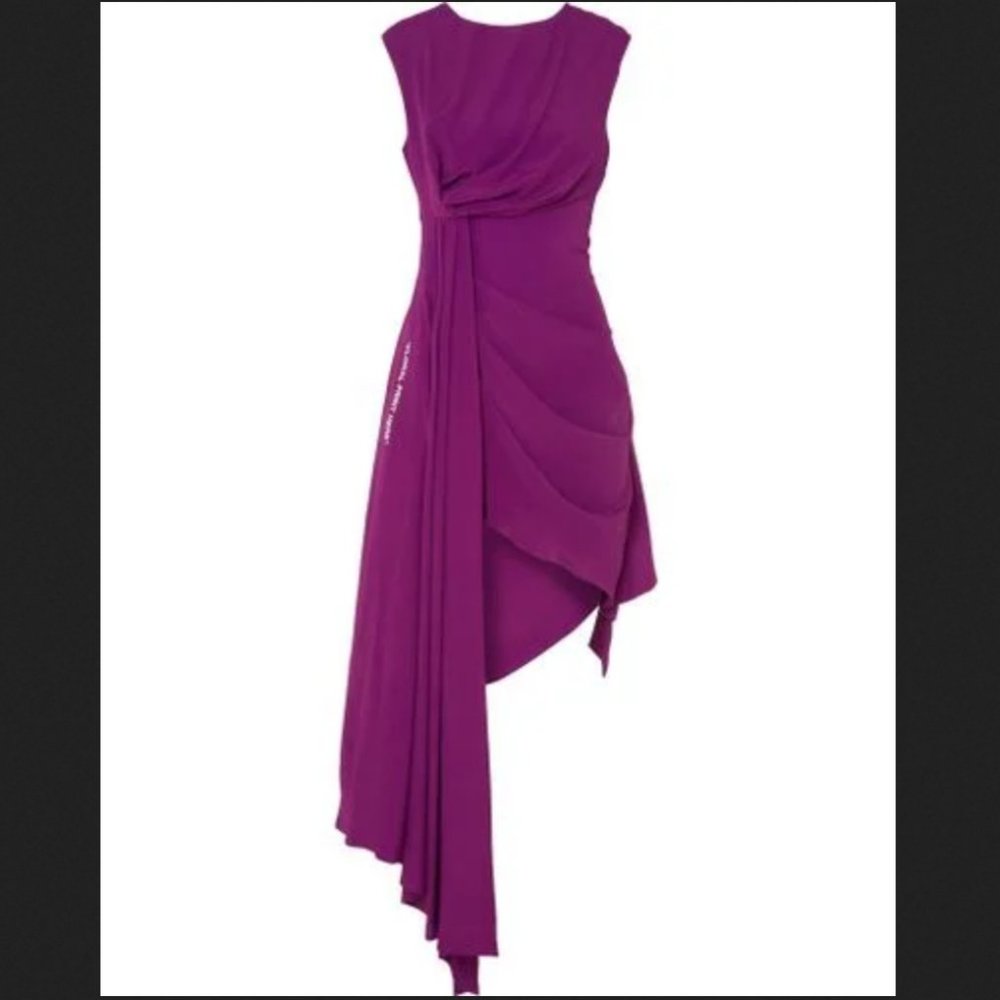Auc NWT Off-White "Floral Print Here" Asymmetric Crepe De Chine Dress - Picture 3 of 17